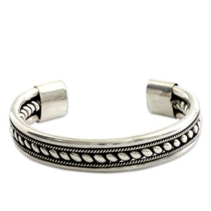 NOVICA Artisan Handcrafted Sterling Silver Cuff Bracelet Modern Bali No Stone Indonesia Balinese Traditional [6 in L (end to End) x 0.6 in W] ' Strength of Celuk'