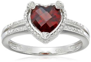 heart shape .03 cttw diamonds in silver created ruby ring, size 6