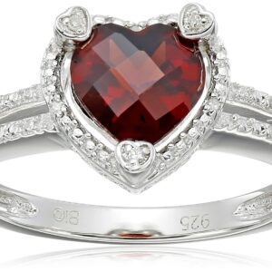 Heart Shape .03 cttw Diamonds in Silver Created Ruby Ring, Size 6