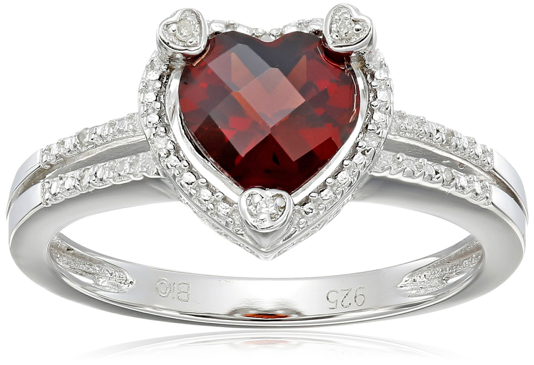 Heart Shape .03 cttw Diamonds in Silver Created Ruby Ring, Size 6