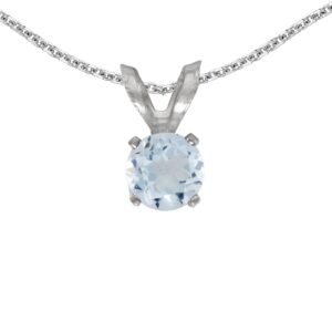 10k White Gold Round Aquamarine Pendant with 16" Chain