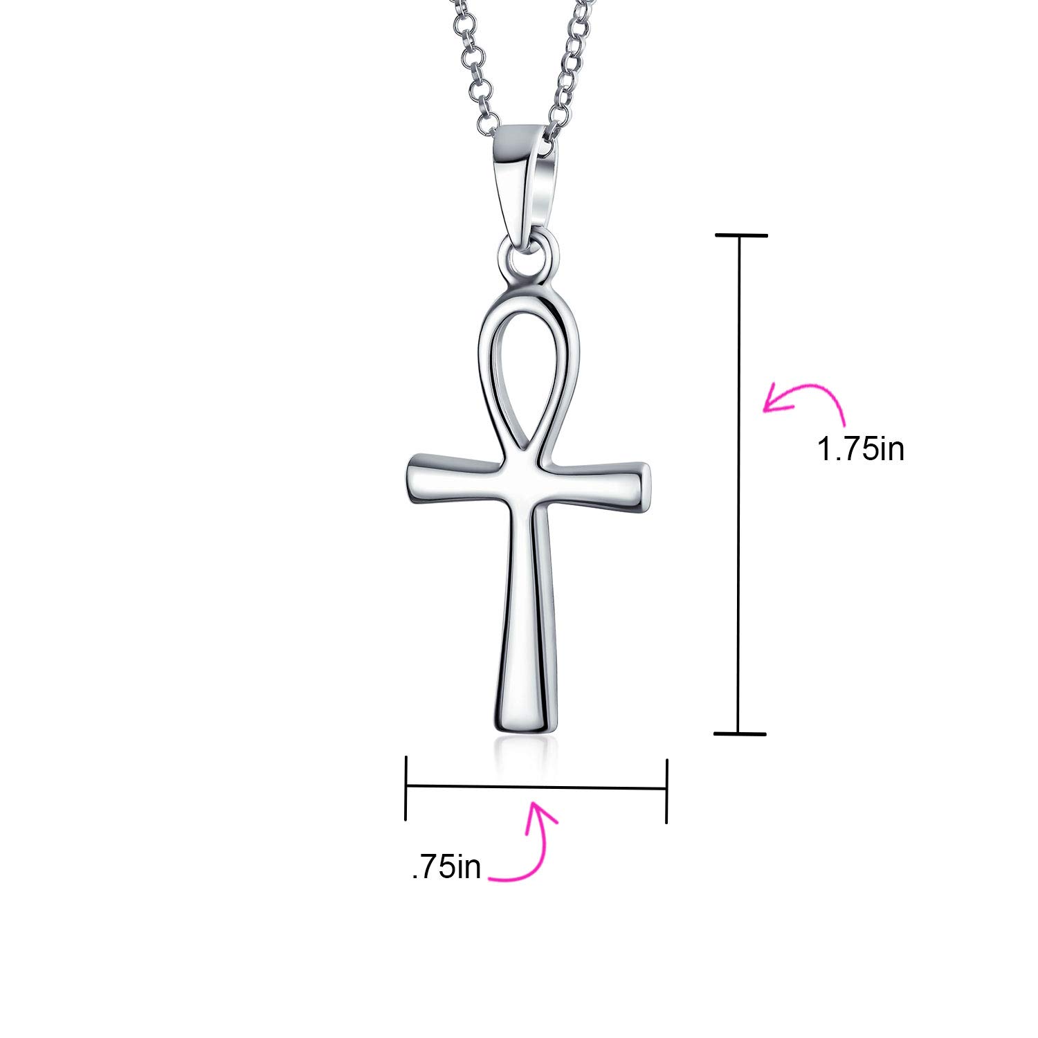 Bling Jewelry Unisex Large Religious Key To Life Egyptian Ankh Cross Pendant Necklace For Women Men Teens Polished .925 Sterling Silver