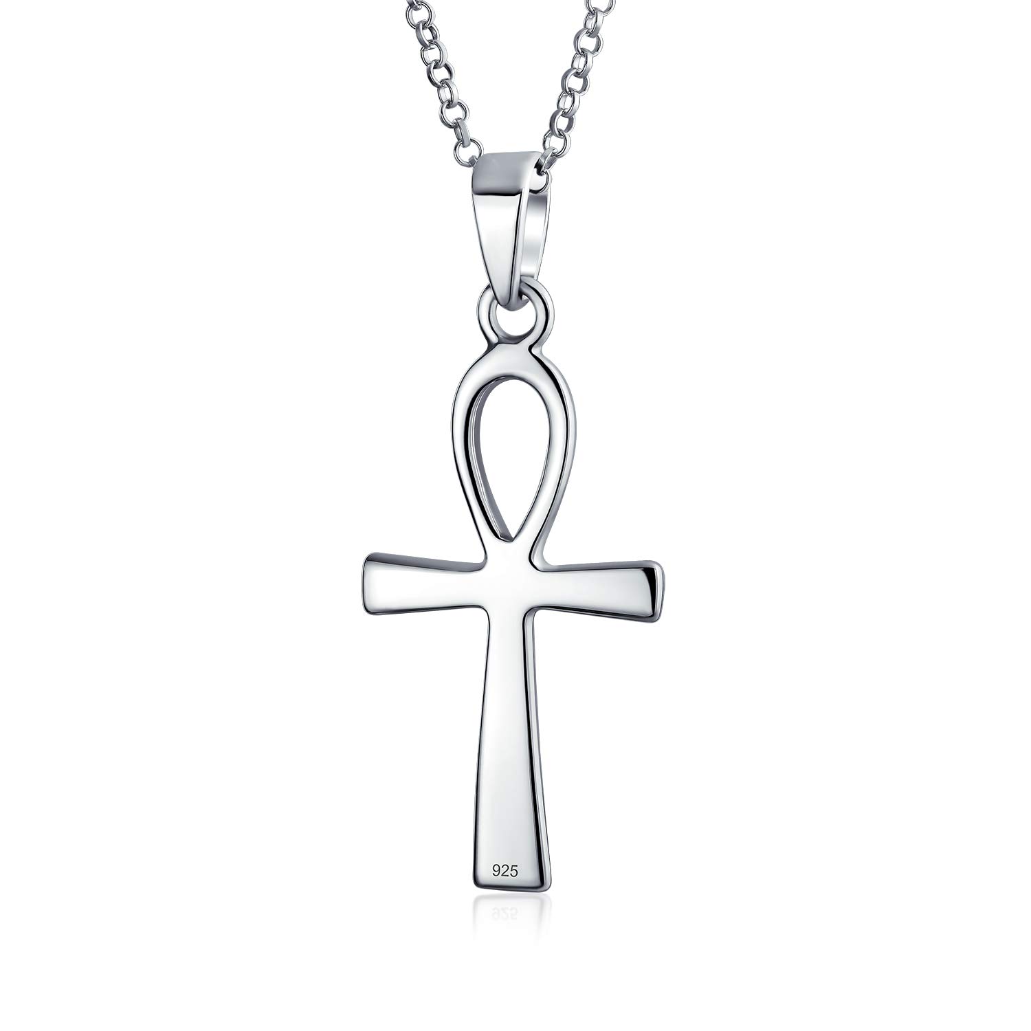 Bling Jewelry Unisex Large Religious Key To Life Egyptian Ankh Cross Pendant Necklace For Women Men Teens Polished .925 Sterling Silver