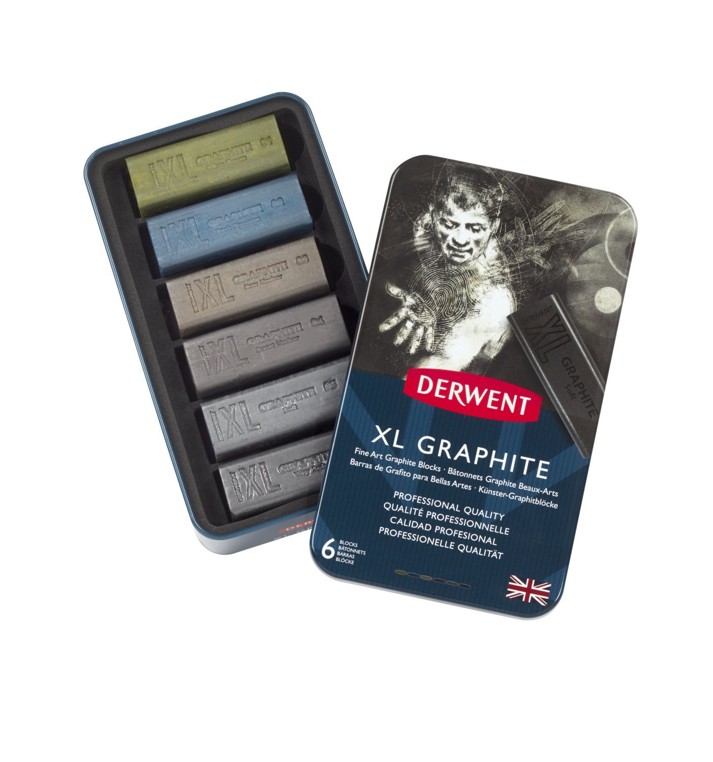 Derwent XL Graphite Blocks, Metal Tin, 6 Count (2302010)