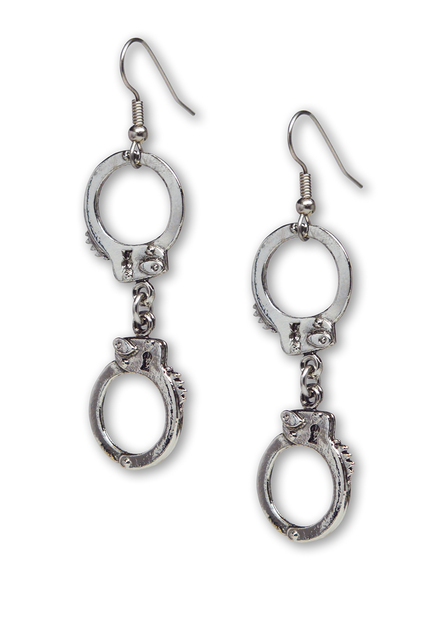 Handcuff Dangle Earrings Silver Finish Pewter On Fish Hook Earring Wires