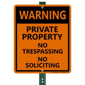 smartsign "warning - private property, no trespassing, no soliciting" lawnboss® sign | 10" x 12" aluminum sign with 3' stake