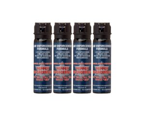 pepper enforcement 4 oz. splatter stream pepper spray for self defense 4 pack - maximum strength 10% oc formula, flip top safety tactical design, personal protection devices