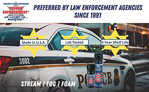 Pepper Enforcement 4 oz. Splatter Stream Pepper Spray for Self Defense 4 Pack - Maximum Strength 10% OC Formula, Flip Top Safety Tactical Design, Personal Protection Devices