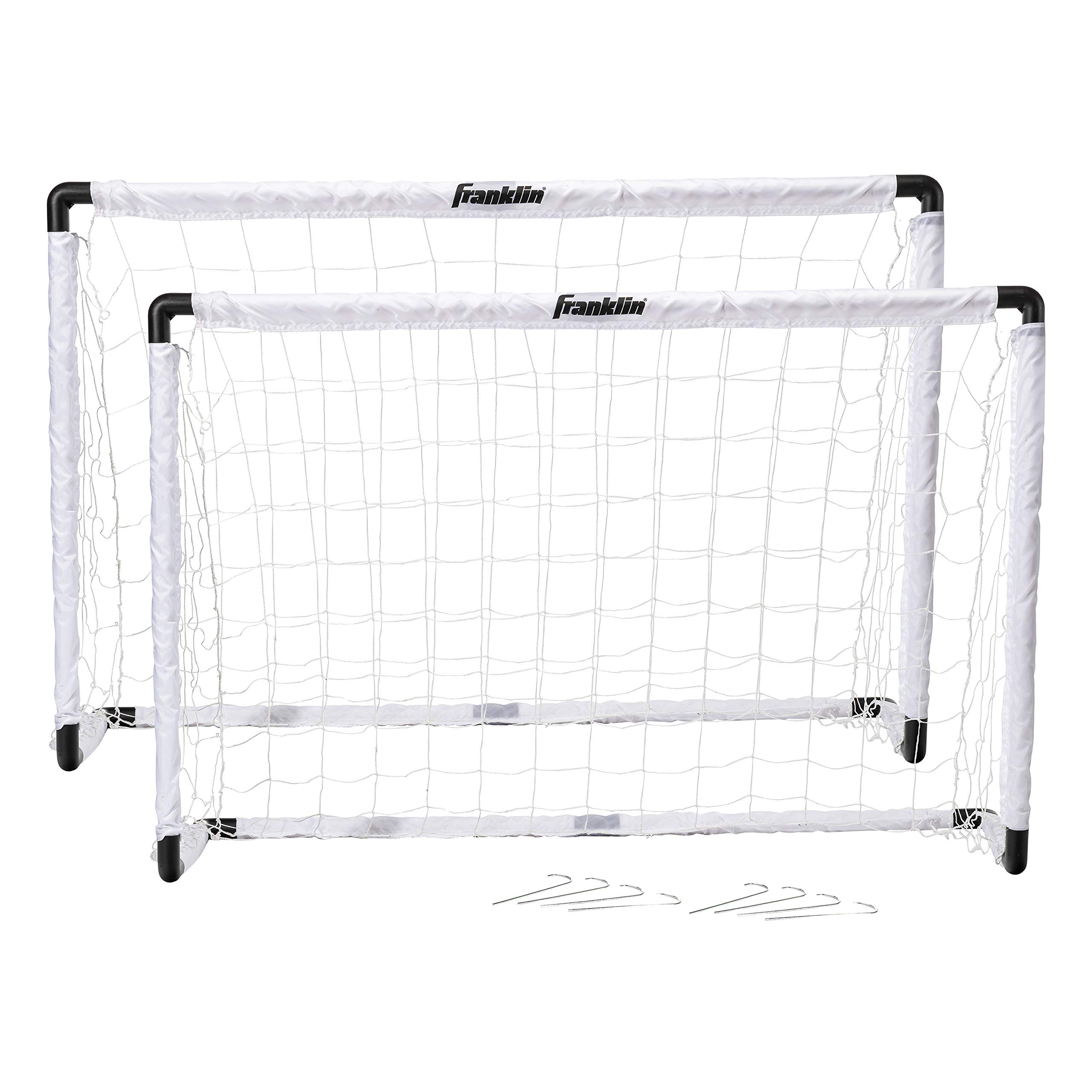 Franklin Sports Kids Soccer Goal Set - Portable Backyard Youth Soccer Goals - 2 Mini Soccer Goals with Ground Stakes - 54" x 36",Black