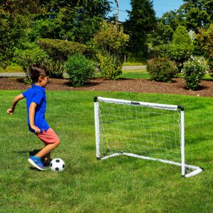 Franklin Sports Kids Soccer Goal Set - Portable Backyard Youth Soccer Goals - 2 Mini Soccer Goals with Ground Stakes - 54" x 36",Black