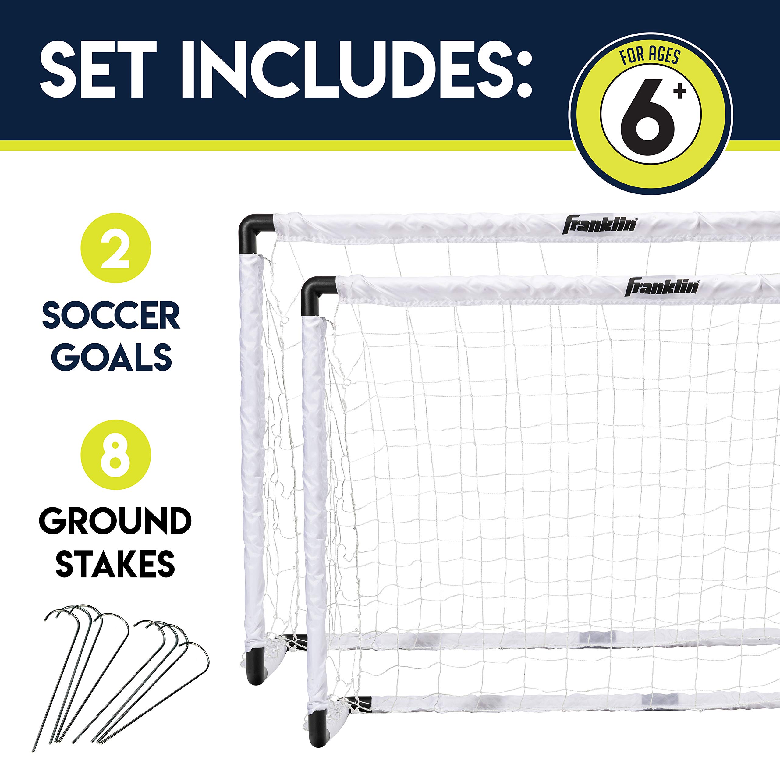 Franklin Sports Kids Soccer Goal Set - Portable Backyard Youth Soccer Goals - 2 Mini Soccer Goals with Ground Stakes - 54" x 36",Black