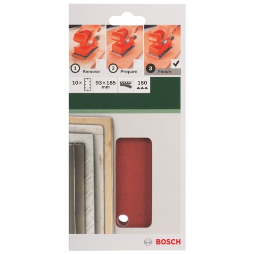 Bosch 2609256A91 Sanding Sheets for Black + Decker Orbital Sanders 93 x 185 cm Number of Holes 8 Grit 180 Pack of 10