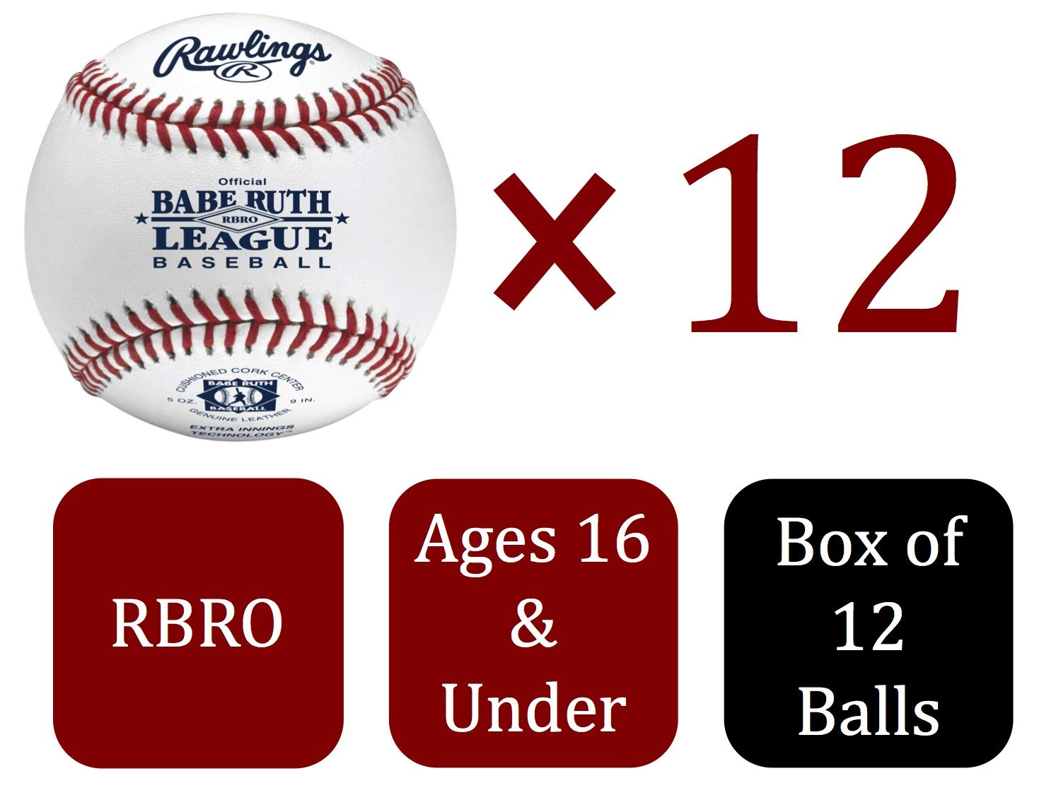 Rawlings | BABE RUTH LEAGUE Baseballs | Tournament Grade | RBRO | Youth/14U | 12 Count