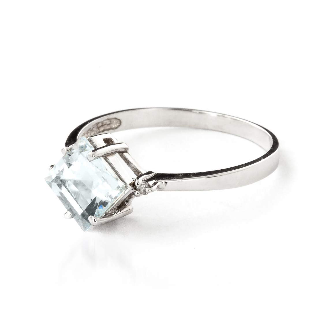 Galaxy Gold GG 1.77 Carat 14k Solid White Gold Ring with Natural Diamonds and Aquamarine - Size 7