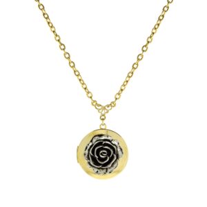 1928 jewelry brass and silver-tone rose locket necklace, 16"