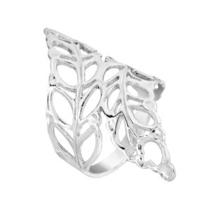 AeraVida Beautiful Exquisite Cut-Out Leaf-Leaves Wrap .925 Sterling Silver Chic Ring for Men Women - Size 6