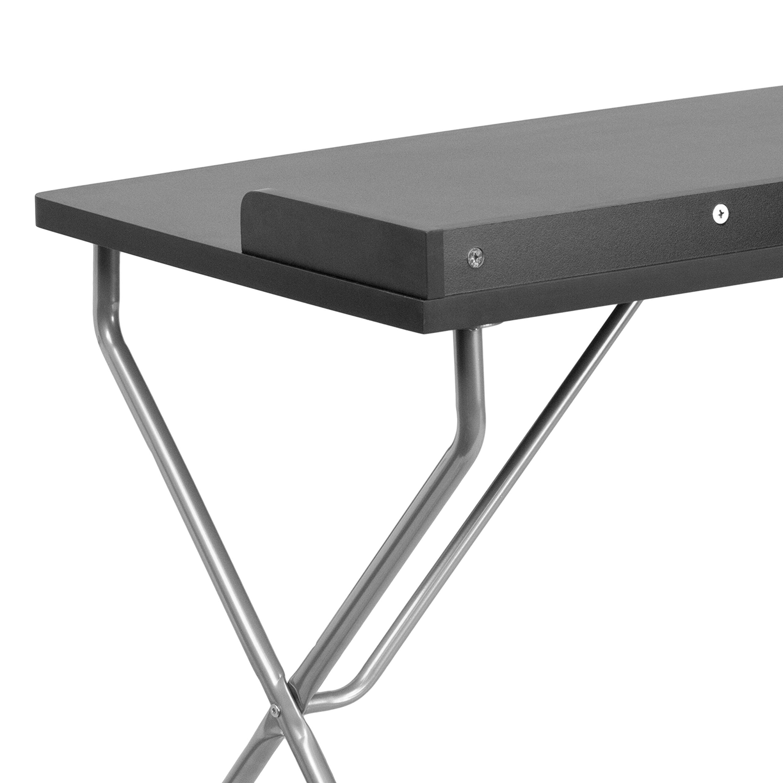 Flash Furniture Black Computer Desk with Raised Border and Silver Metal Frame