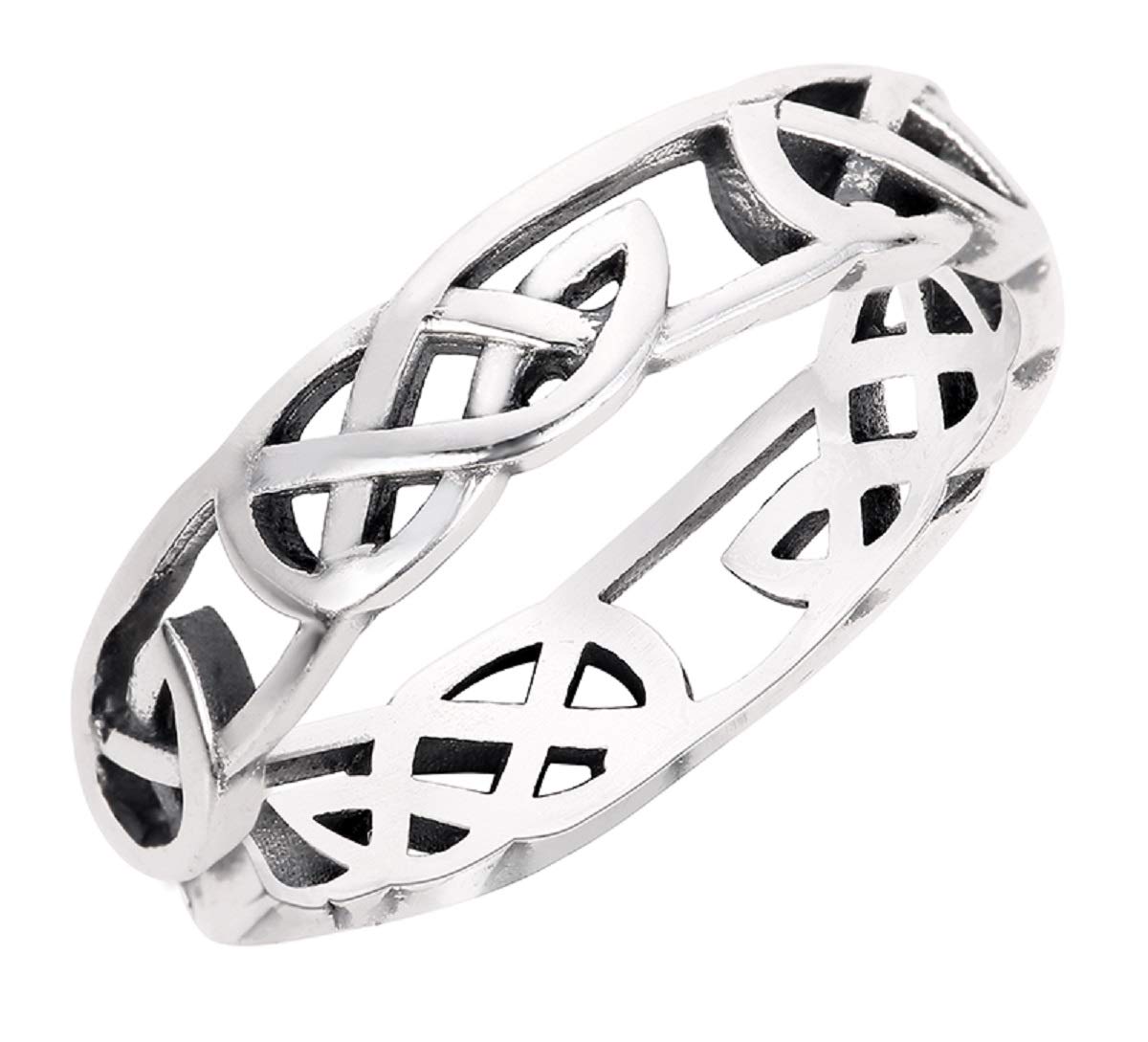 CloseoutWarehouse 925 Sterling Silver Celtic Wicca Pagan Eternity Ring (Sizes 2-15) (Silver, 8)