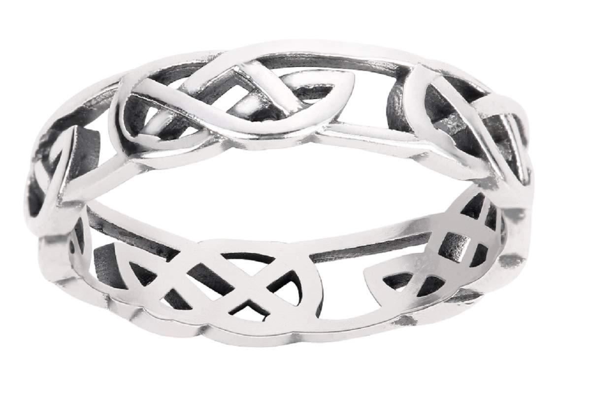 CloseoutWarehouse 925 Sterling Silver Celtic Wicca Pagan Eternity Ring (Sizes 2-15) (Silver, 8)