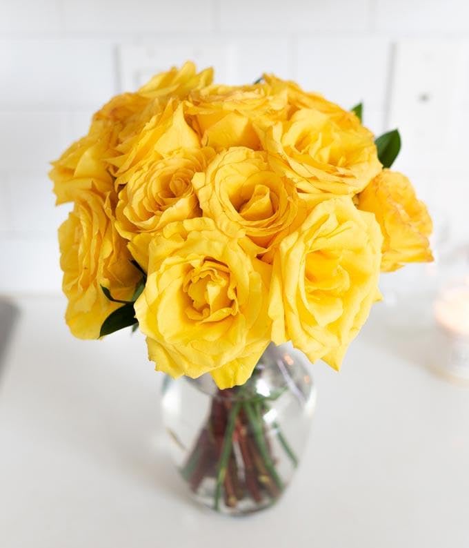 DELIVERY BY FRIDAY, 8/2 GUARANTEED IF ORDER PLACED BY 8/1 BEFORE 2PM EST From You Flowers - One Dozen Yellow Roses with Glass Vase (Fresh Flowers) Birthday, Anniversary, Get Well, Sympathy,