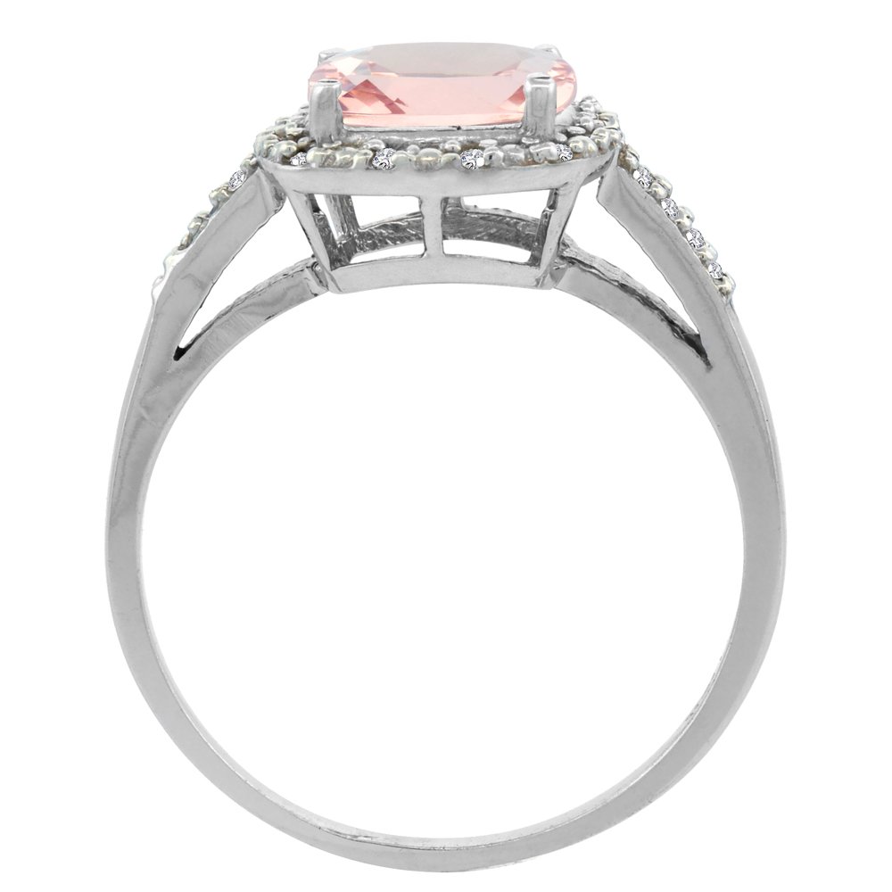 Silver City Jewelry 14K White Gold Natural Morganite Ring Cushion-Cut 8x8mm Diamond Accent, Size 10