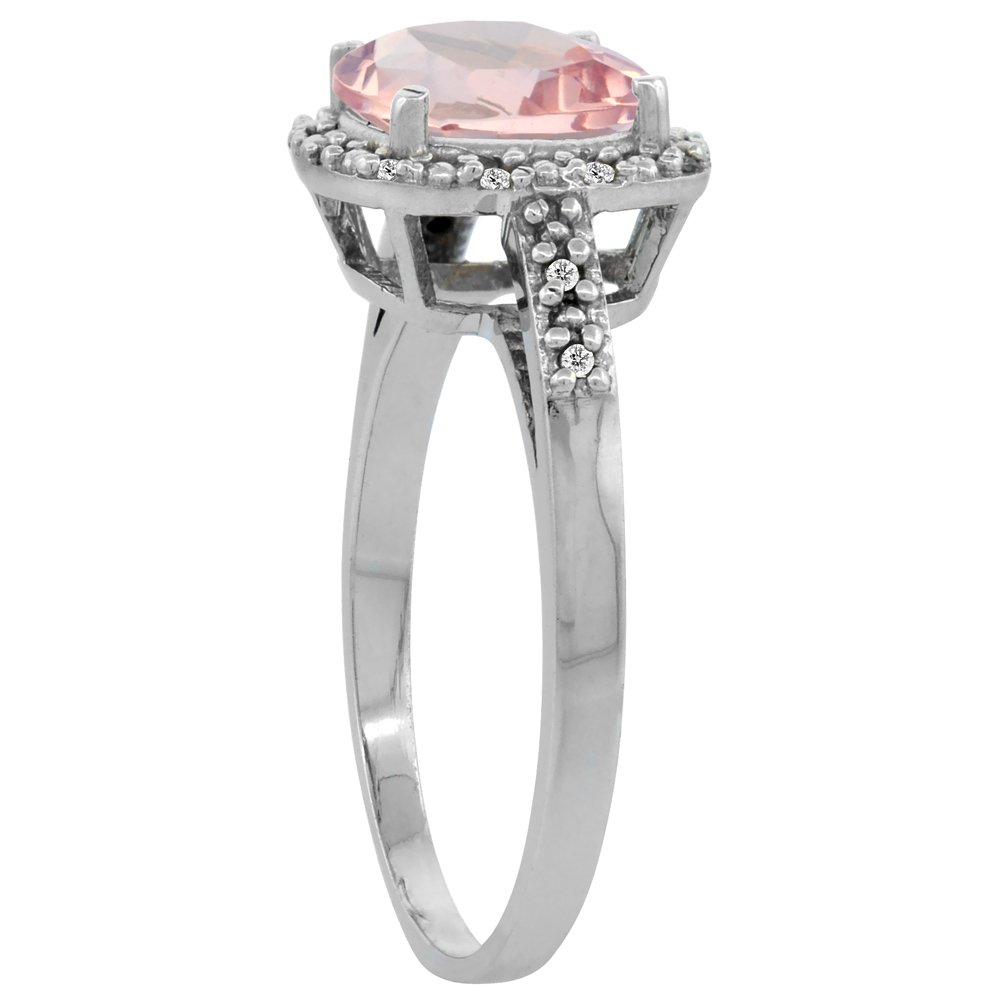 Silver City Jewelry 14K White Gold Natural Morganite Ring Cushion-Cut 8x8mm Diamond Accent, Size 10