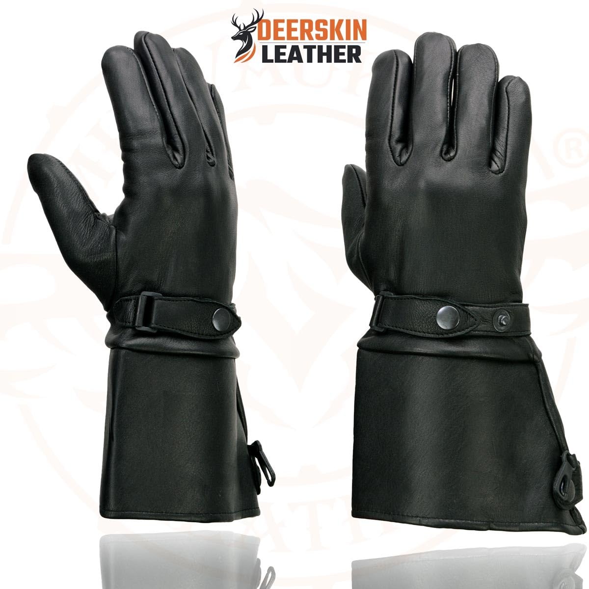 Milwaukee Leather Men's Gauntlet Motorcycle Hand Gloves- Deerskin Long Cuff with Snap Closure Thermal Lined-SH857 - Large