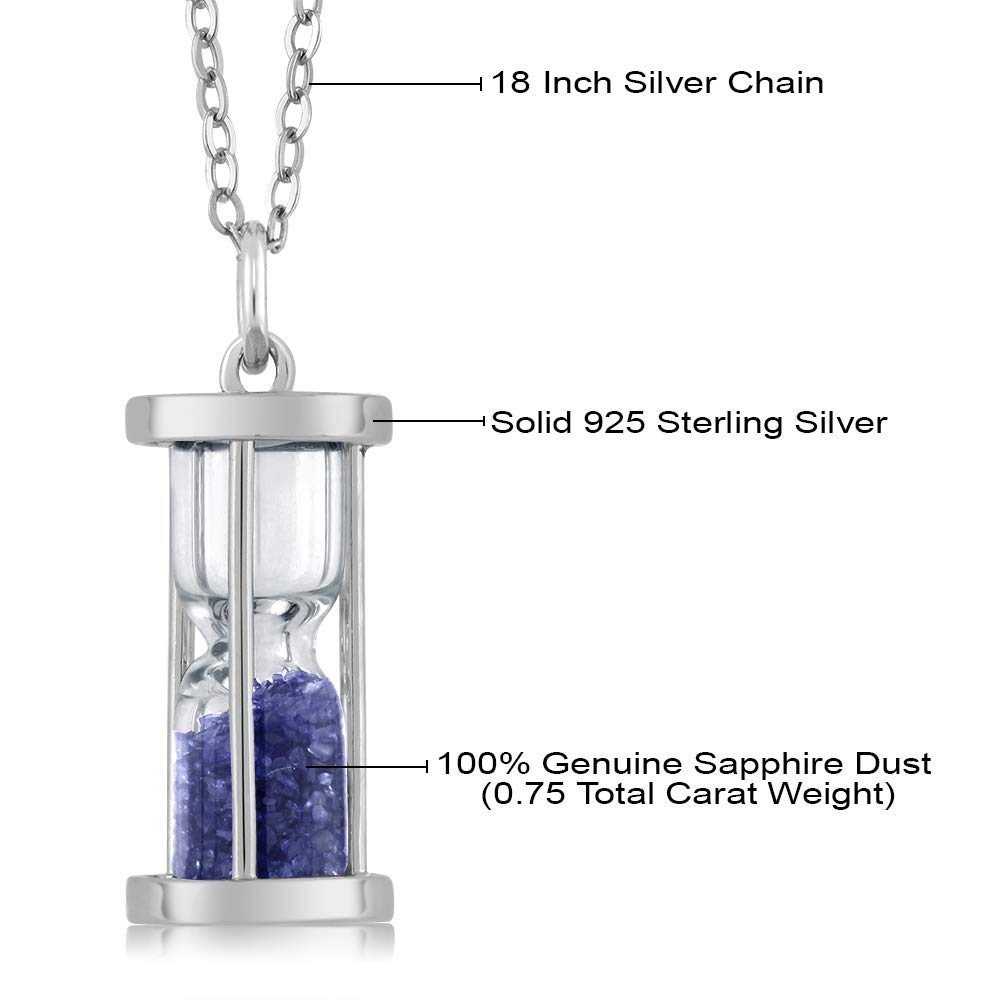 Gem Stone King 925 Sterling Silver Diamond & Gemstone Birthstone Dust Hourglass Necklace For Women With 18 Inch Silver Chain - Color Blue