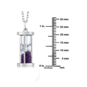 Gem Stone King 925 Sterling Silver Diamond & Gemstone Birthstone Dust Hourglass Necklace For Women With 18 Inch Silver Chain - Purple