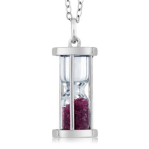 Gem Stone King 925 Sterling Silver Diamond & Gemstone Birthstone Dust Hourglass Necklace For Women With 18 Inch Silver Chain - Red