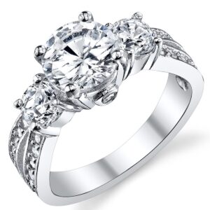 1.50 Carat Round Cubic Zirconia " Past, Present, Future" Sterling Silver 925 Wedding Engagement Ring 7