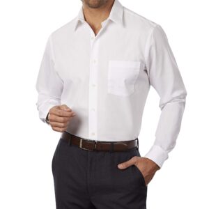 Van Heusen Men's Dress Shirt Fitted Poplin Solid, White, 16.5" Neck 34"-35" Sleeve