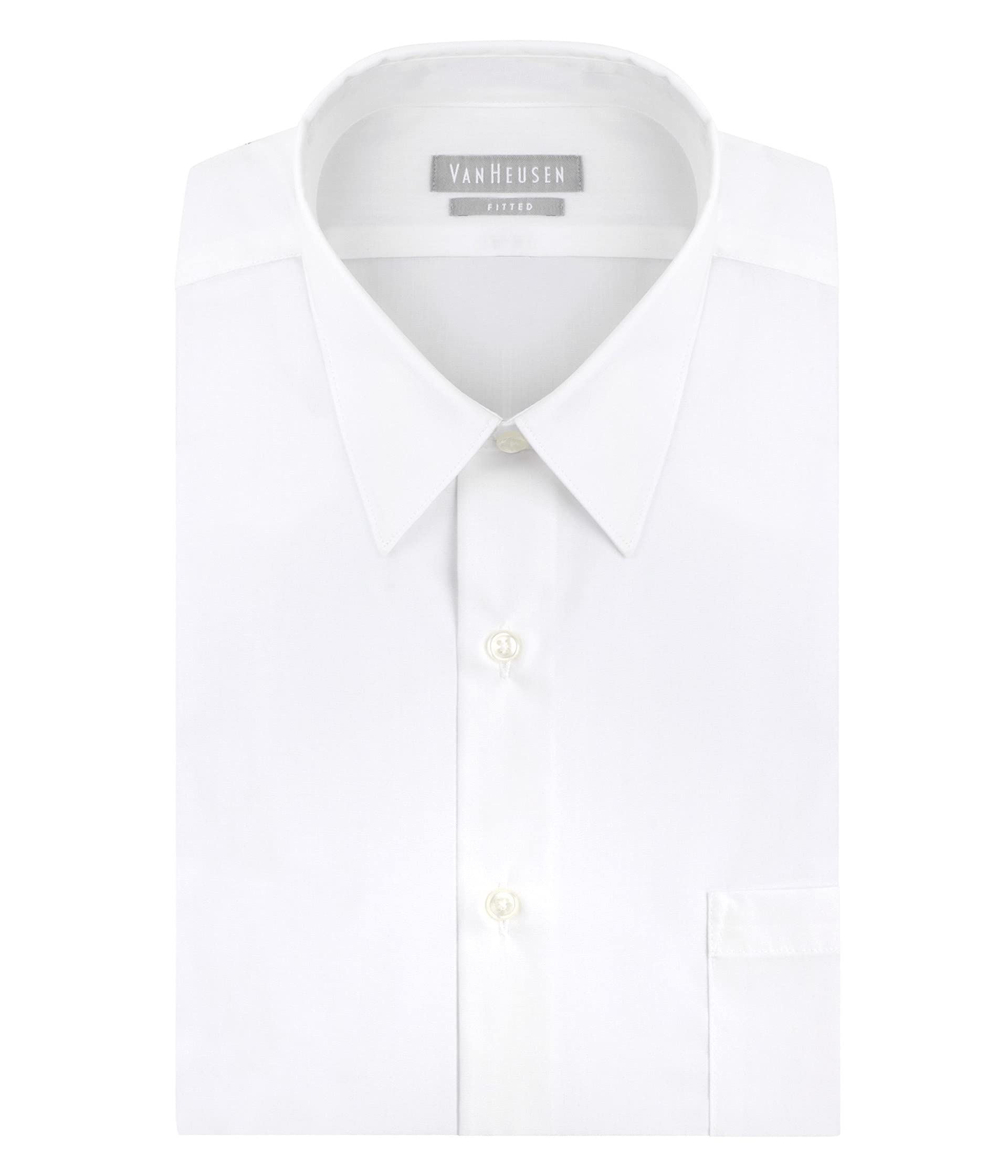 Van Heusen Men's Dress Shirt Fitted Poplin Solid, White, 16.5" Neck 34"-35" Sleeve