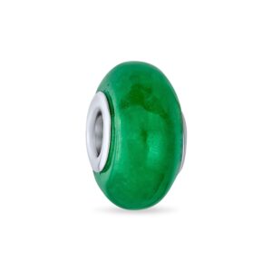 dyed green jade gemstone spacer bead charm bead for women .925 sterling silver fits european bracelet