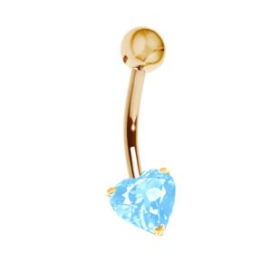 Ritastephens 14k Solid Yellow Gold Genuine Blue Topaz Heart Belly Button Navel Ring Body Art