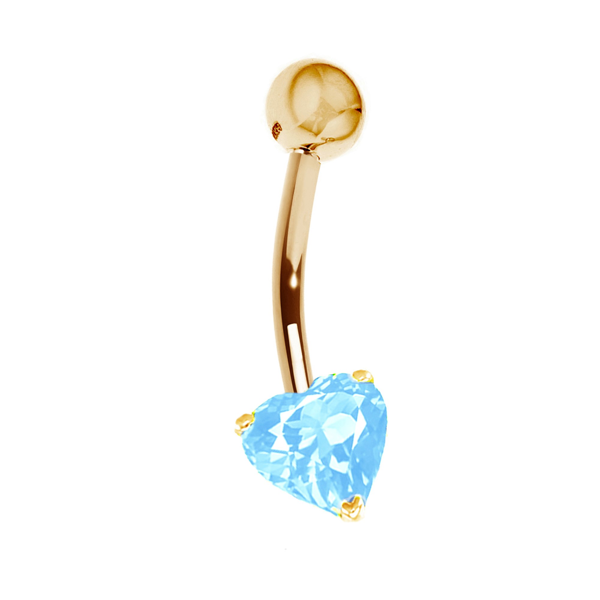 Ritastephens 14k Solid Yellow Gold Genuine Blue Topaz Heart Belly Button Navel Ring Body Art