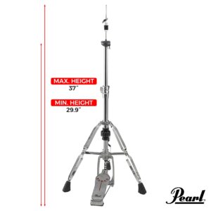 Pearl H930 Double-Braced Hi-Hat Stand with Longboard Swiveling Footplate, Adjustable Precision Spring Dial, and Heavy Double-Braced Tripod Base. Accepts Double Bass Drum Pedals.