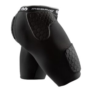 mcdavid padded compression shorts with hex pads. dual-density thudd tights with hip, tailbone, thigh padding. for men and women. with cup pocket black