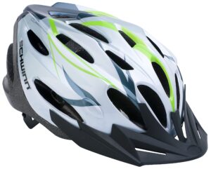 schwinn traveler bike helmet for adult men and women, ages 14 and up with suggested fit 52-58 cm, dial fit adjustment, detachable visor, bike and cycling accessories, white/green