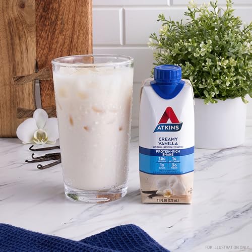 Atkins Creamy Vanilla Protein Shake, 15g Protein, Low Glycemic, 2g Net Carb, 1g Sugar, Keto Friendly, 4 Count