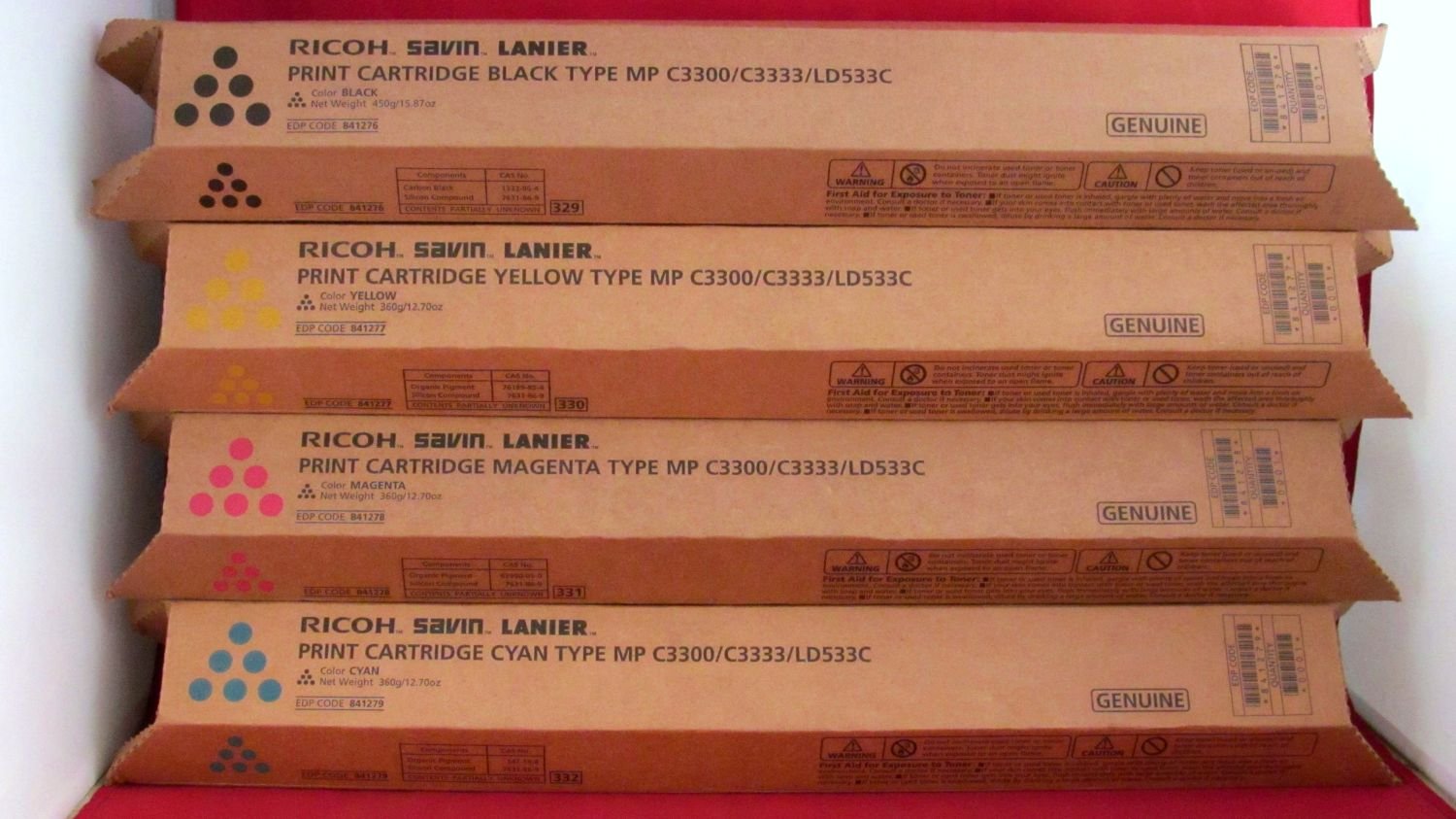 Ricoh 841276 / 841277 / 841278 / 841279 Print Cartridge Set (Black, Yellow, Magenta, Cyan)