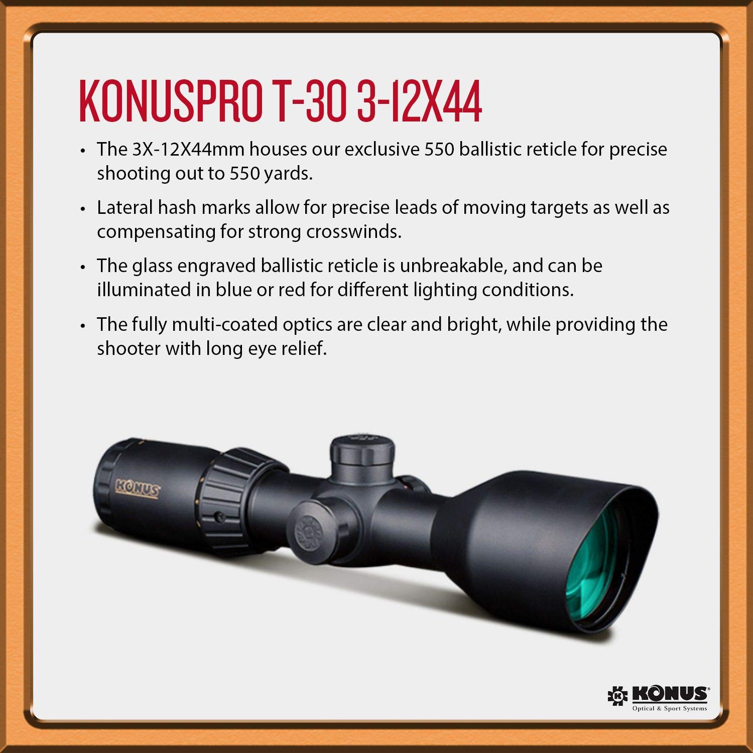 Konus 7291 3-12x44 riflescope D.30mm w/Ill. 550-ballistic Reticle