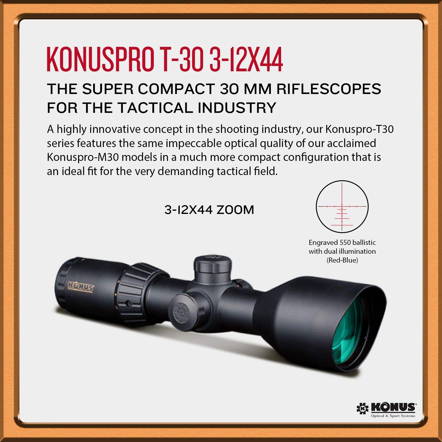 Konus 7291 3-12x44 riflescope D.30mm w/Ill. 550-ballistic Reticle