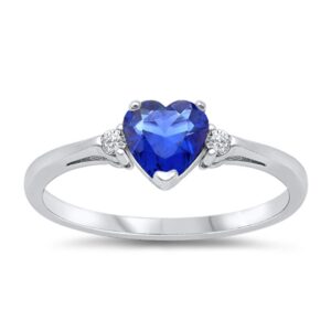 Oxford Diamond Co Blue Simulated Sapphire Heart & White Cubic Zirconia Ring Size 7