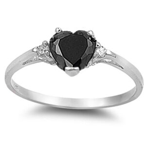 Oxford Diamond Co Sterling Silver Gemstone Heart Promise Love Jewelry Ring Sizes 3-12 (Simulated Black Onyx, 8)