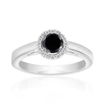 Vogati 0.60 Cts Black & White Diamond Ring in Silver - Valentine's Day Sale