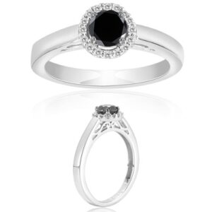 Vogati 0.60 Cts Black & White Diamond Ring in Silver - Valentine's Day Sale