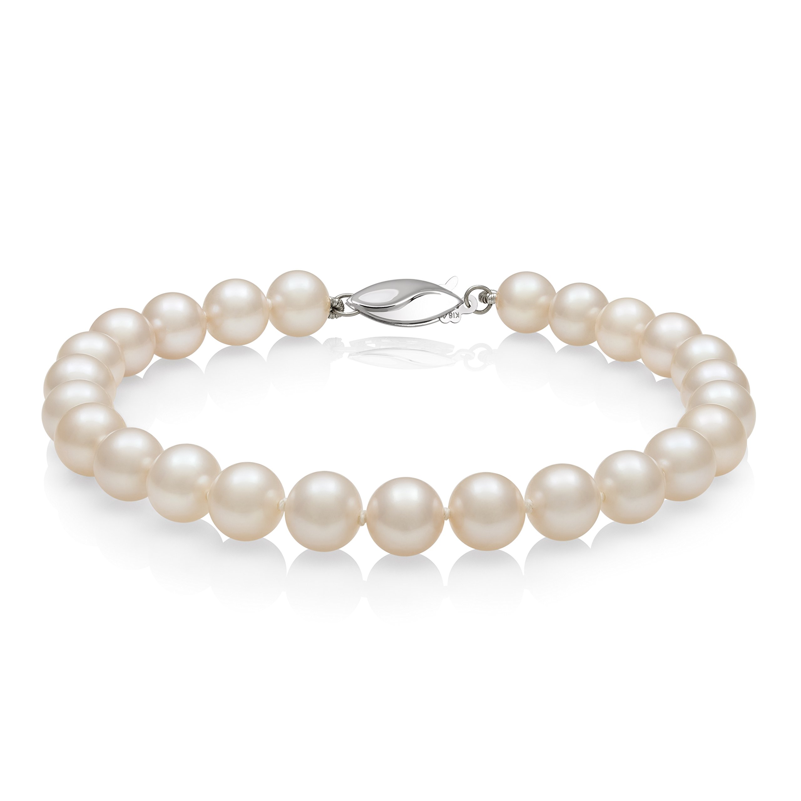 Sterling Silver AA Quality 5.5-6.0mm White Cultured Freshwater Pearl Strand Bracelet, 8"