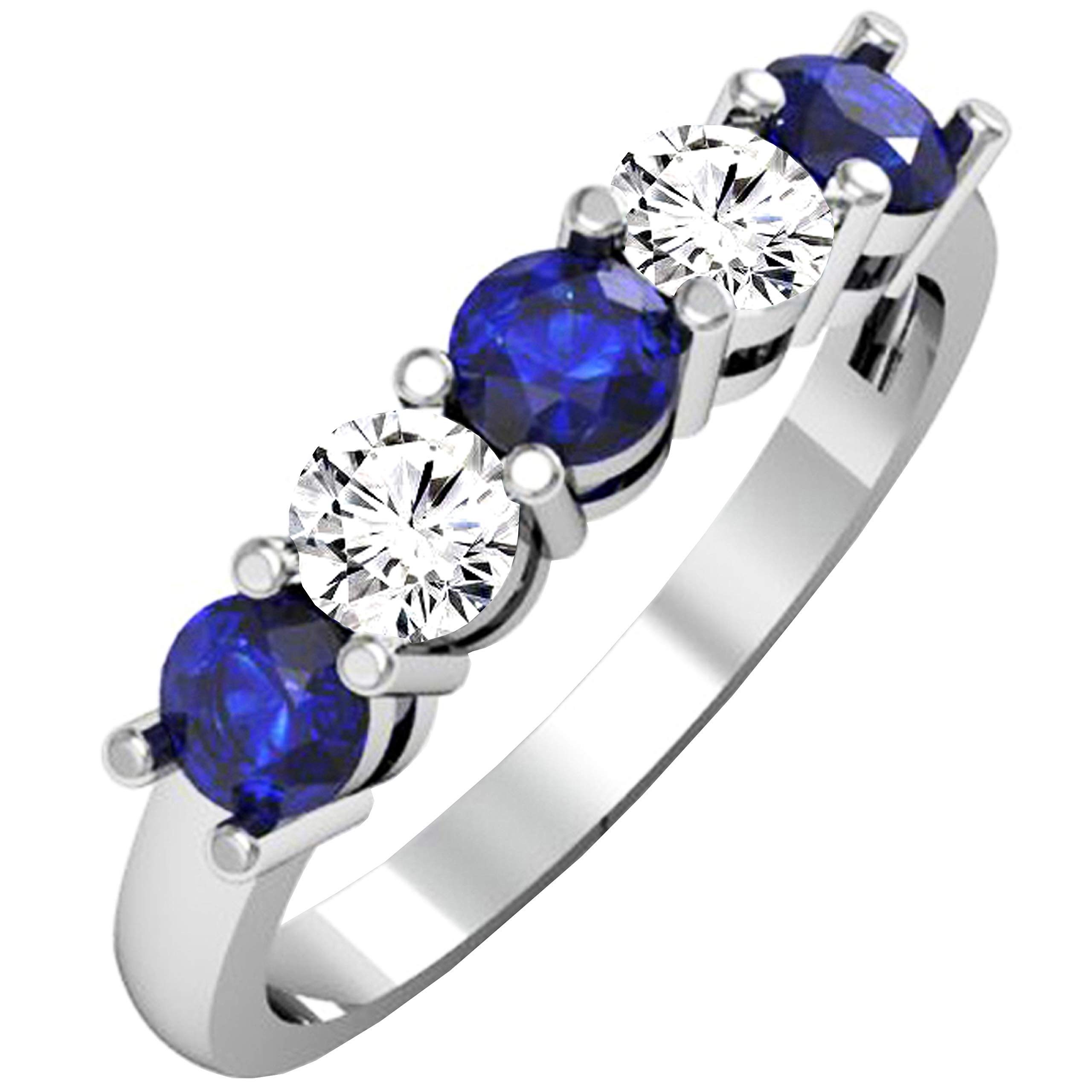 Dazzlingrock Collection Round Blue Sapphire and White Diamond Women Alternate 5 Stone Anniversary Band, 14K White Gold, Size 8.5