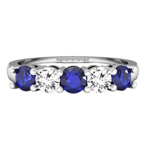 Dazzlingrock Collection Round Blue Sapphire and White Diamond Women Alternate 5 Stone Anniversary Band, 14K White Gold, Size 8.5